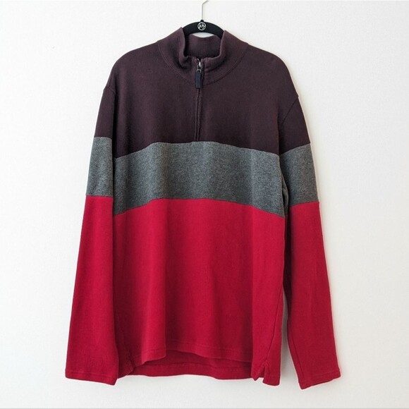 Land's End Mens quarter zip fine gauge cotton sweater - Picture 1 of 4